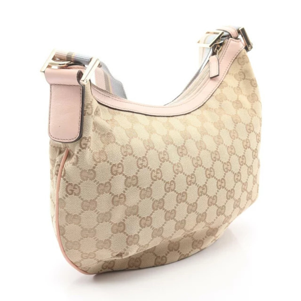 Gucci GG Bag Beige Pink Canvas Shoulder Cream Leather Multicolor Pink Cream